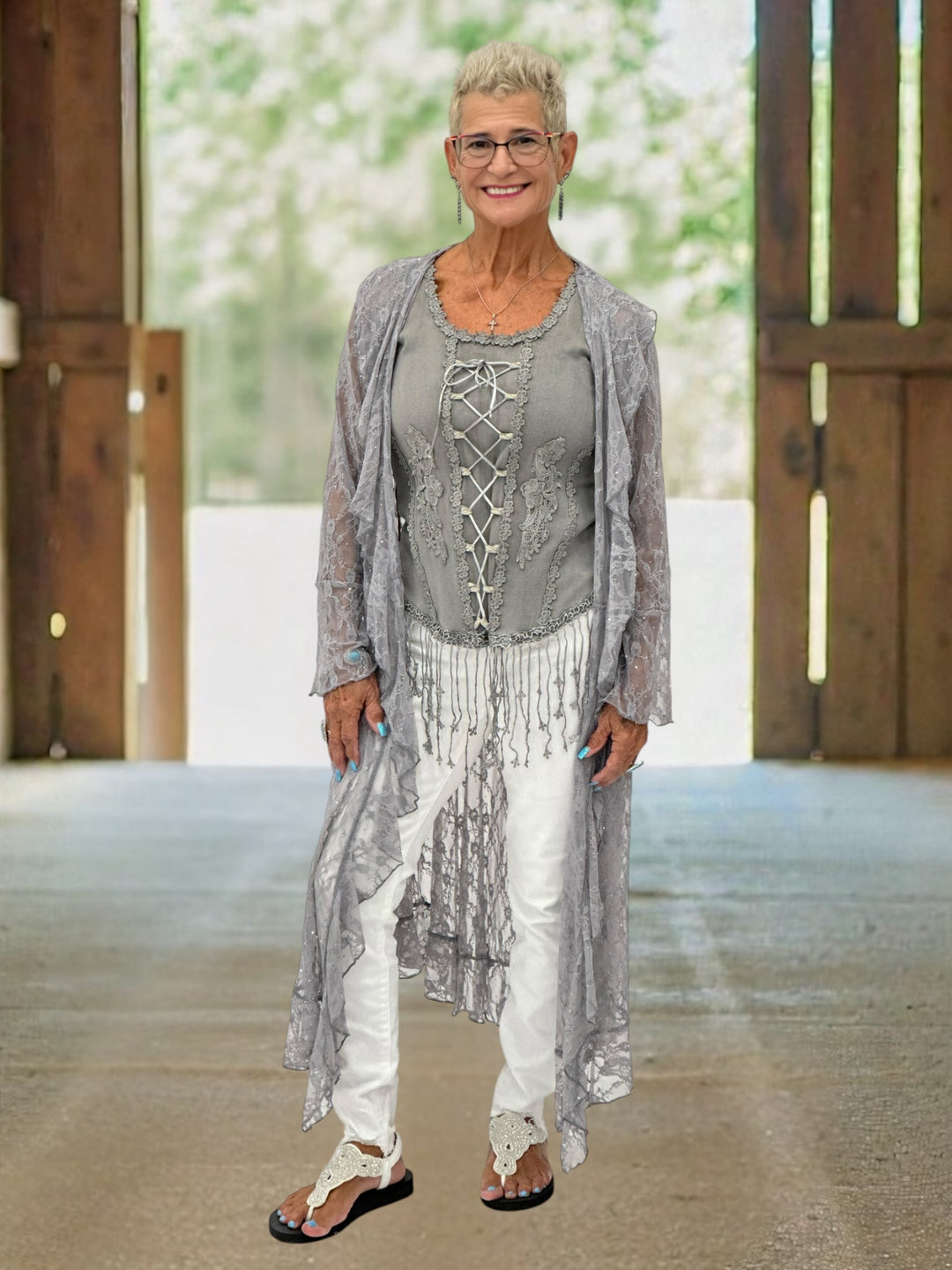 Charlotte’s Timeless Rhinestone Lace Duster