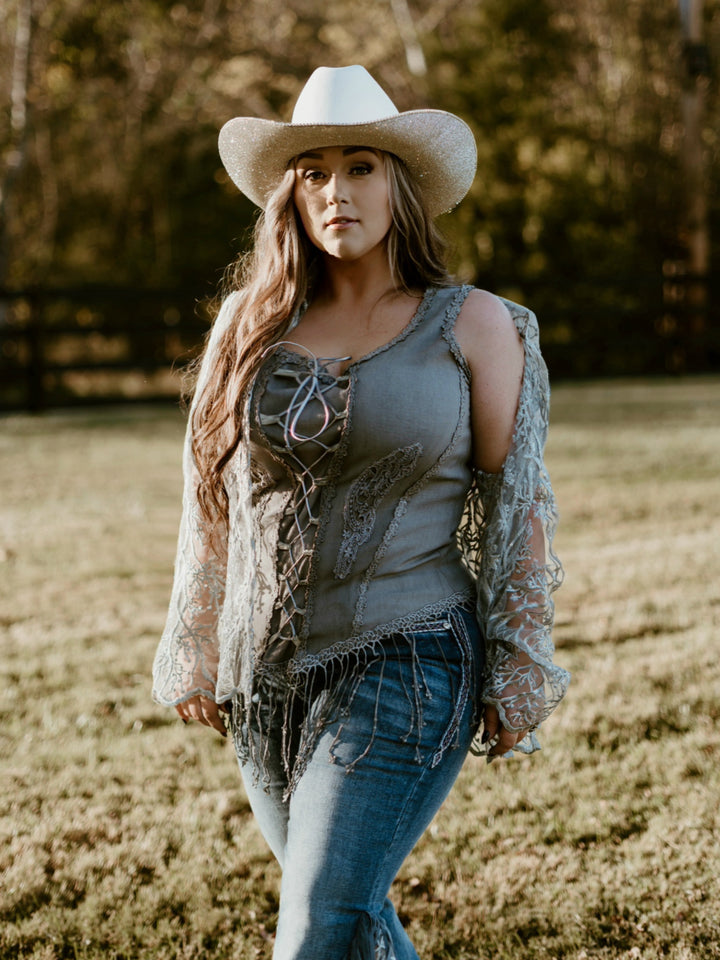 Silver Lace Fringe Corset