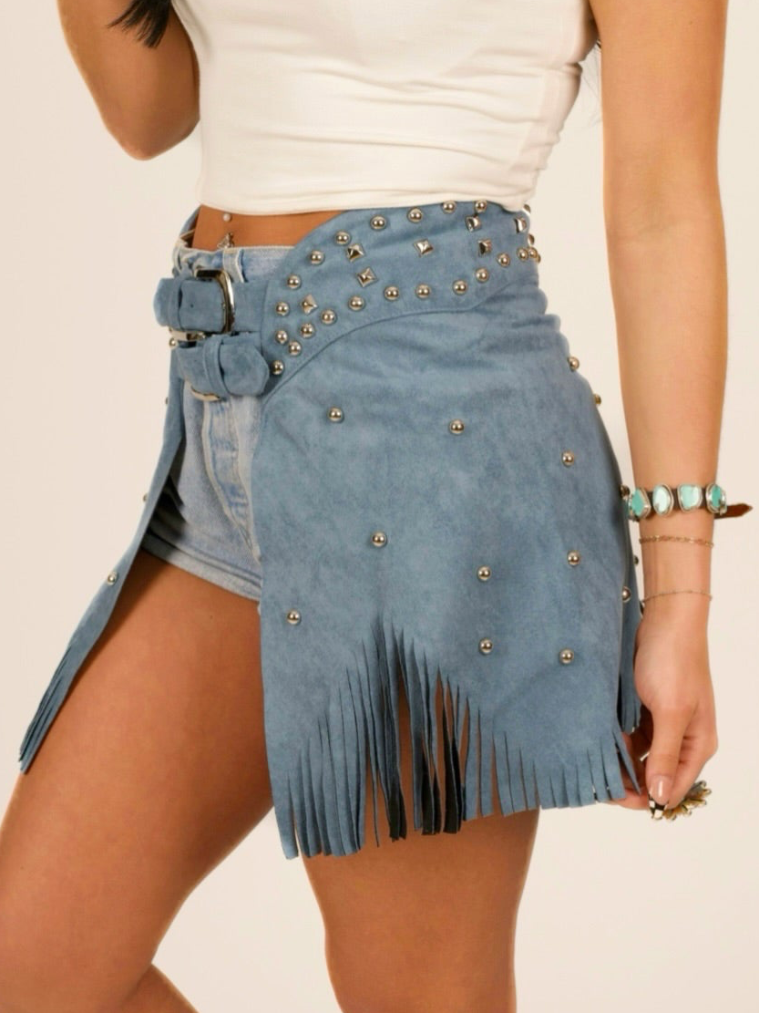 Coachella Faux Suede Studded Fringe Belt