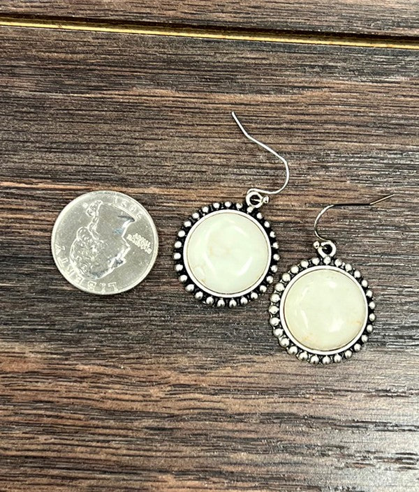 White Turquoise Round Earrings