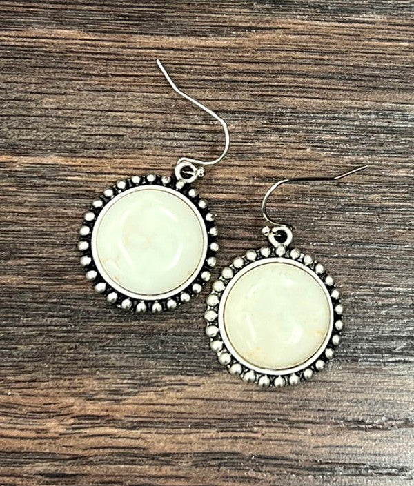 White Turquoise Round Earrings