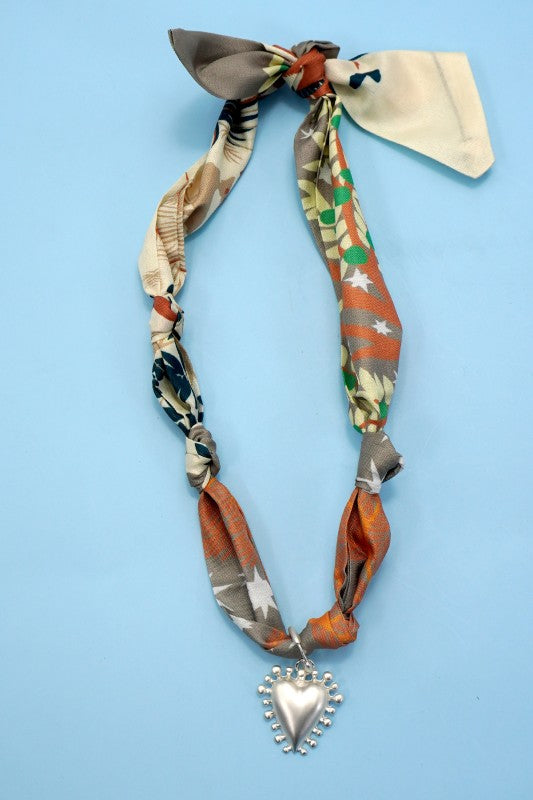Interchangeable Silver Heart Charm Scarf Necklace