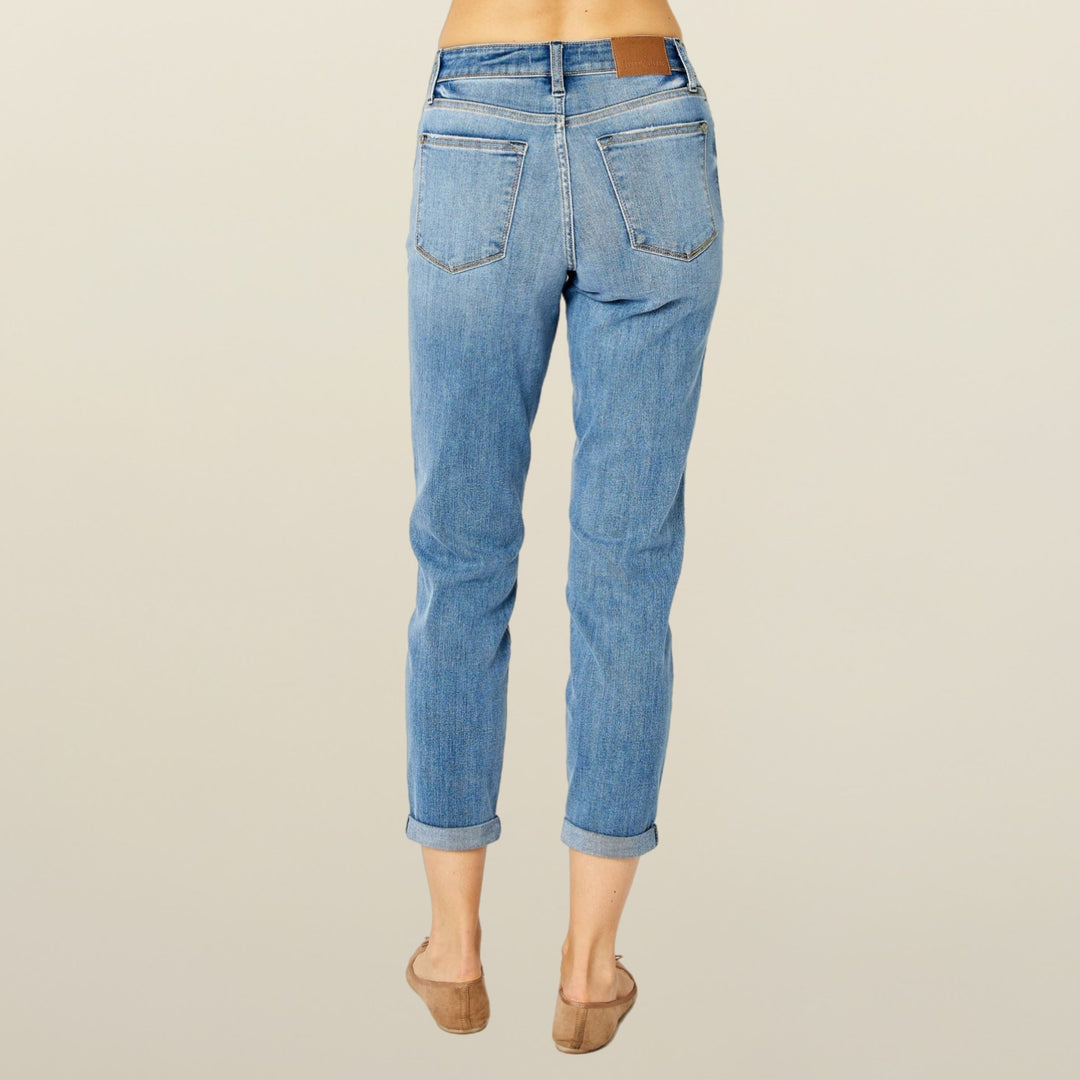 Judy Blue Mid Rise Cuffed Slim Jeans