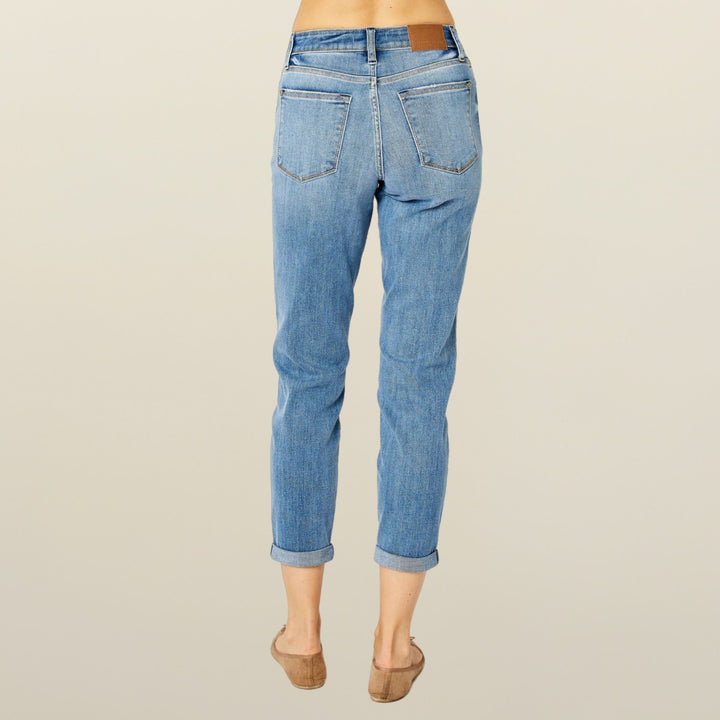 Judy Blue Mid Rise Cuffed Slim Jeans