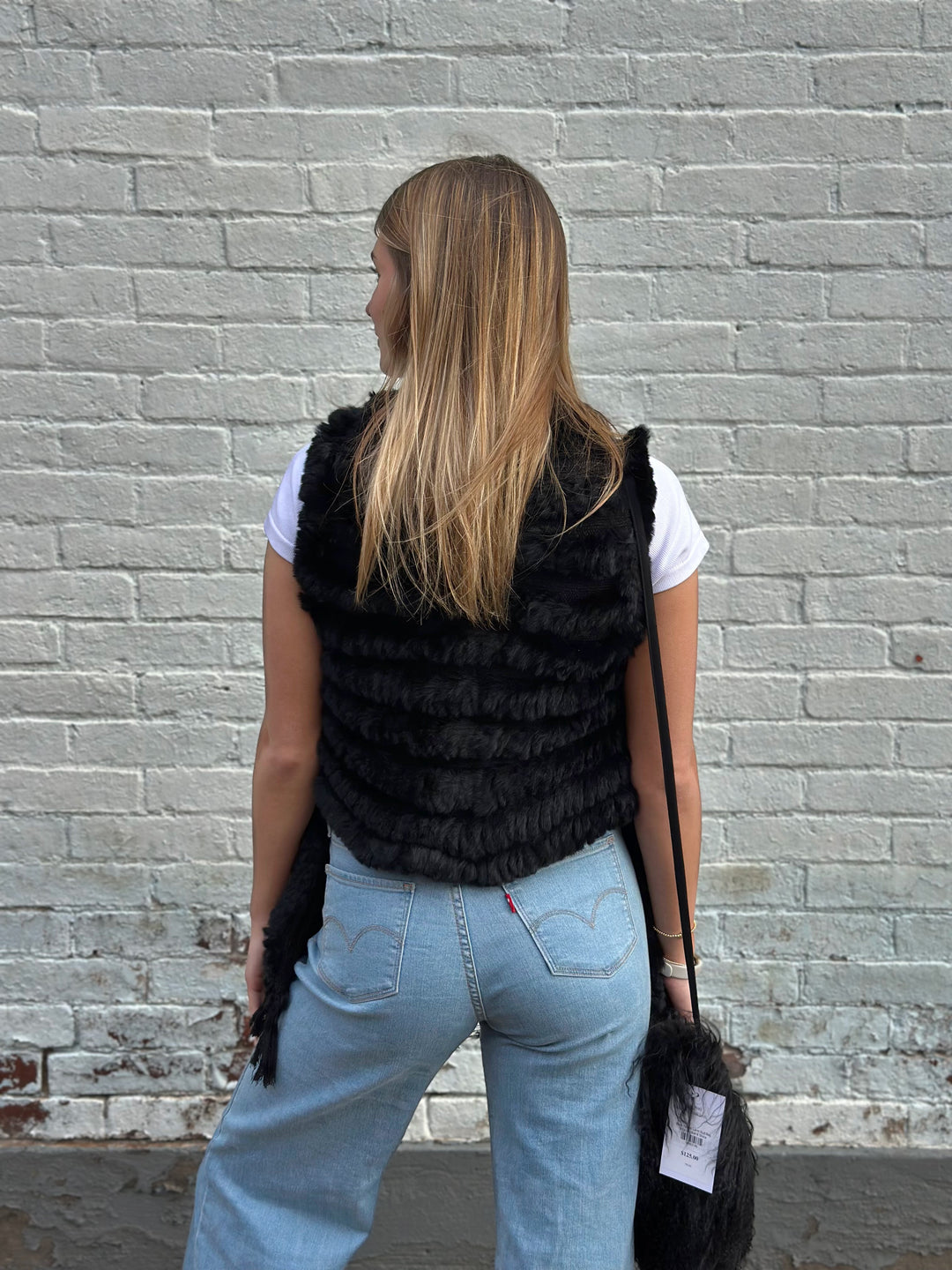 Black Rex Rabbit Pocket Shawl Vest