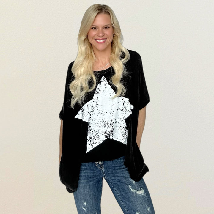 Shooting Star Oversized Chic Shirt with Pockets