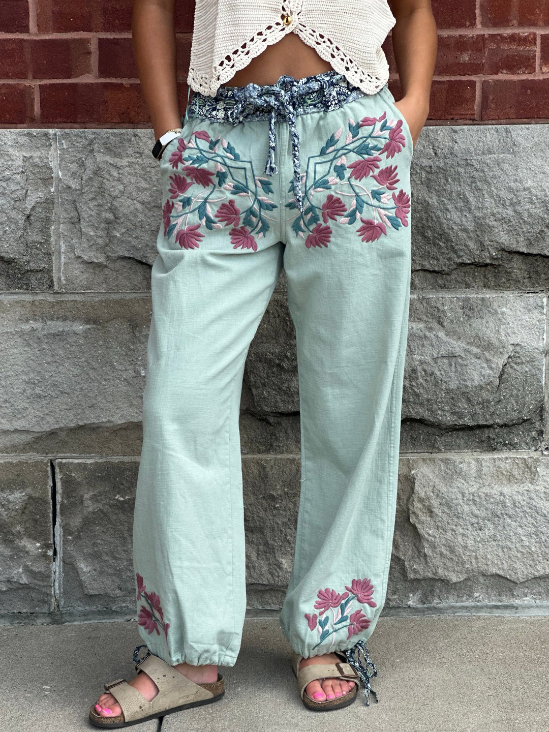 Boho Floral Embroidery Pants