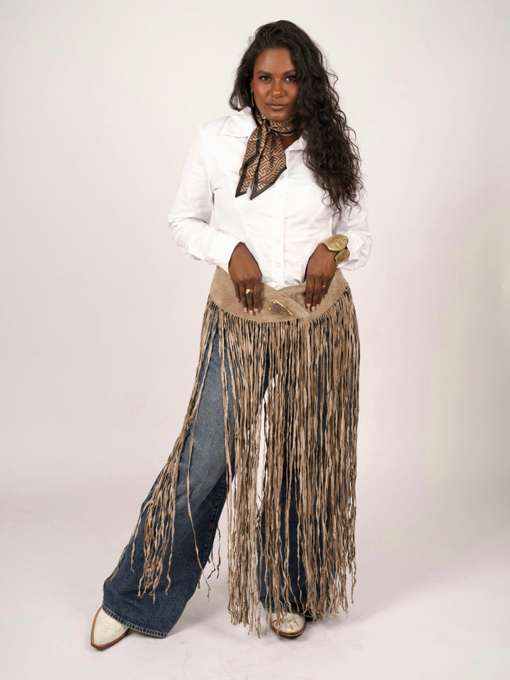 Lainey Long Fringe Cognac Western Belt by Pat Dahnke