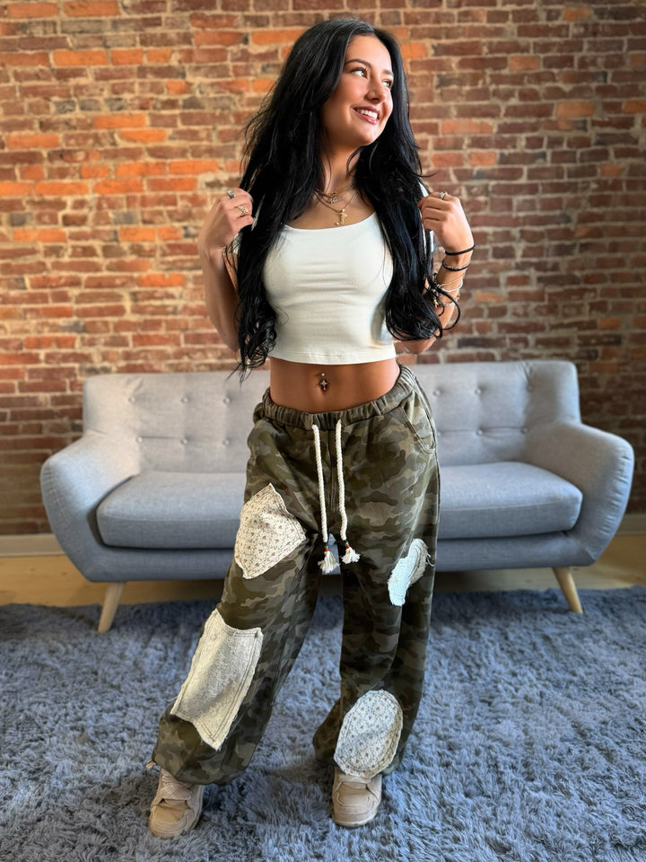 POL Relaxed Fit Boho Camo Jogger Pants