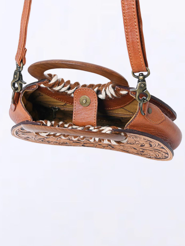 American Darling Floral Carved Leather Clutch with Detachable Strap