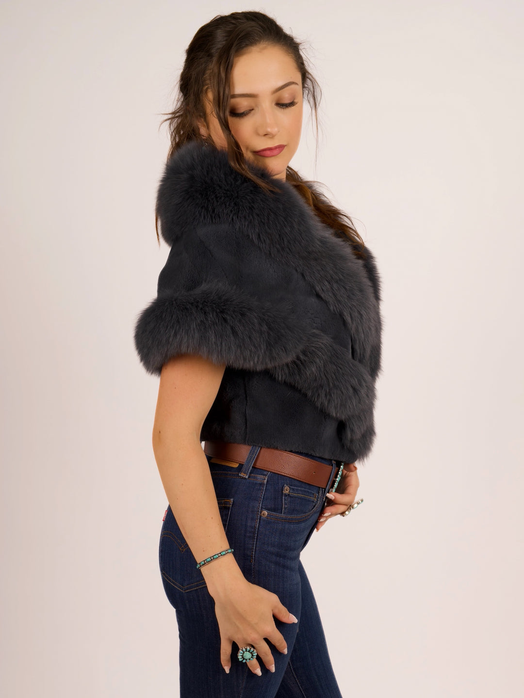 Premium Rabbit & Fox Fur Cape