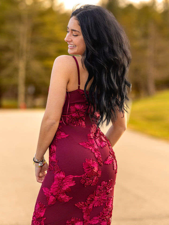 Fresh Cut Floral Embroidered Mesh Maxi Dress