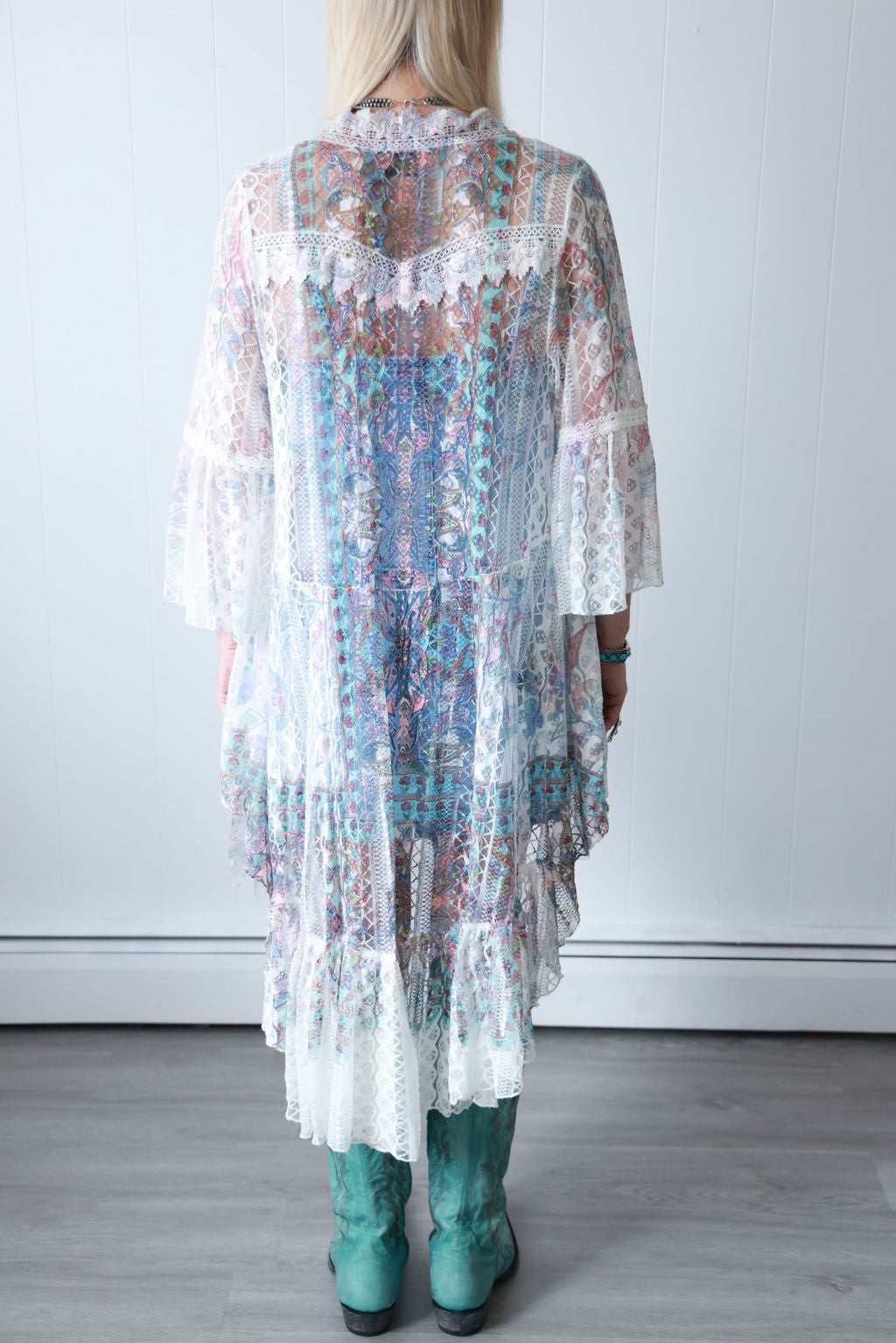 White All Lace Duster with Bell Sleeves