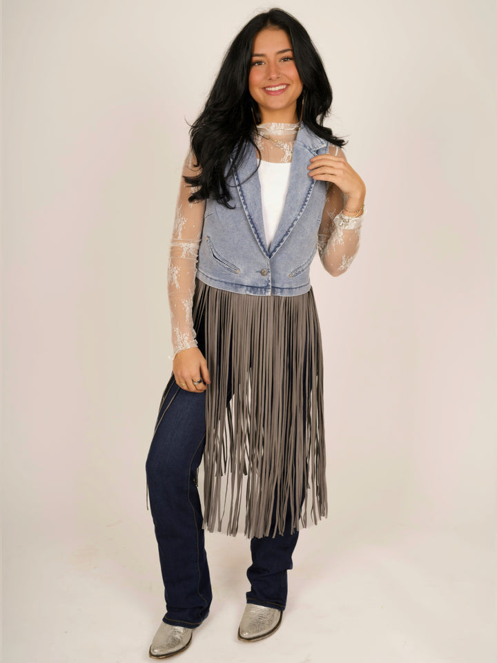Frontier Flair Denim Fringe Vest