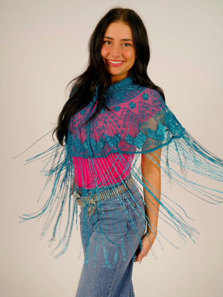 Turquoise Beaded Cape