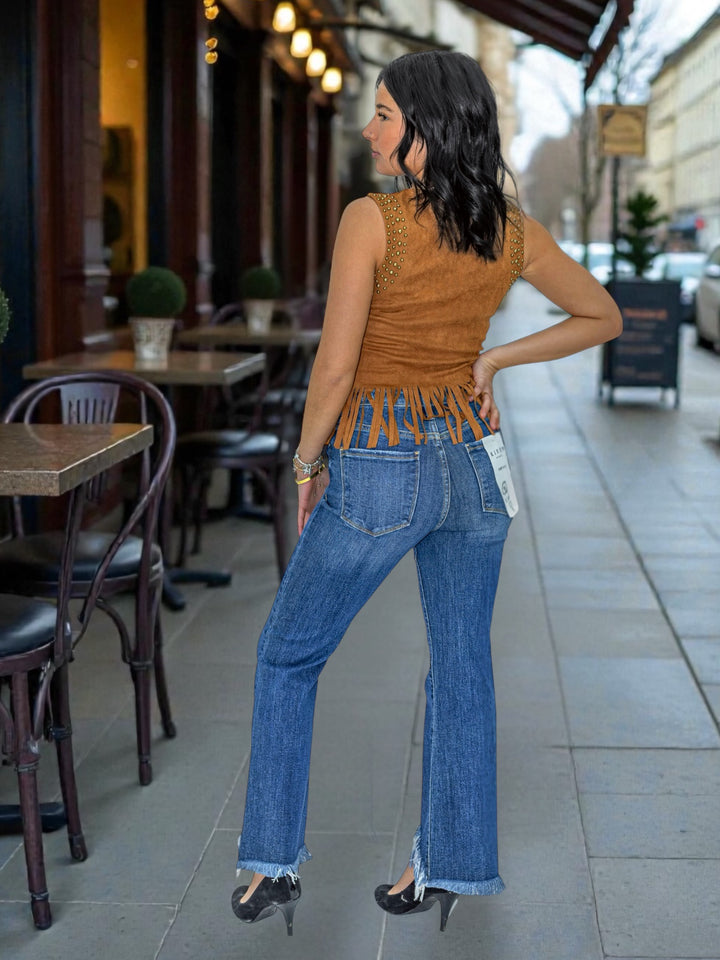 Giddy Up Glam Studded Suede Fringe Tank