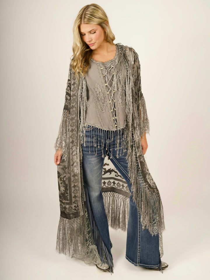 Stevie Nicks Burnout Velvet & Lace Duster