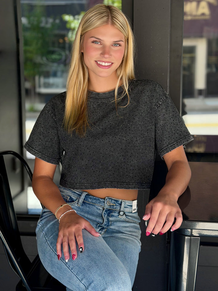 Cropped VIP Rhinestone Tee Shirt