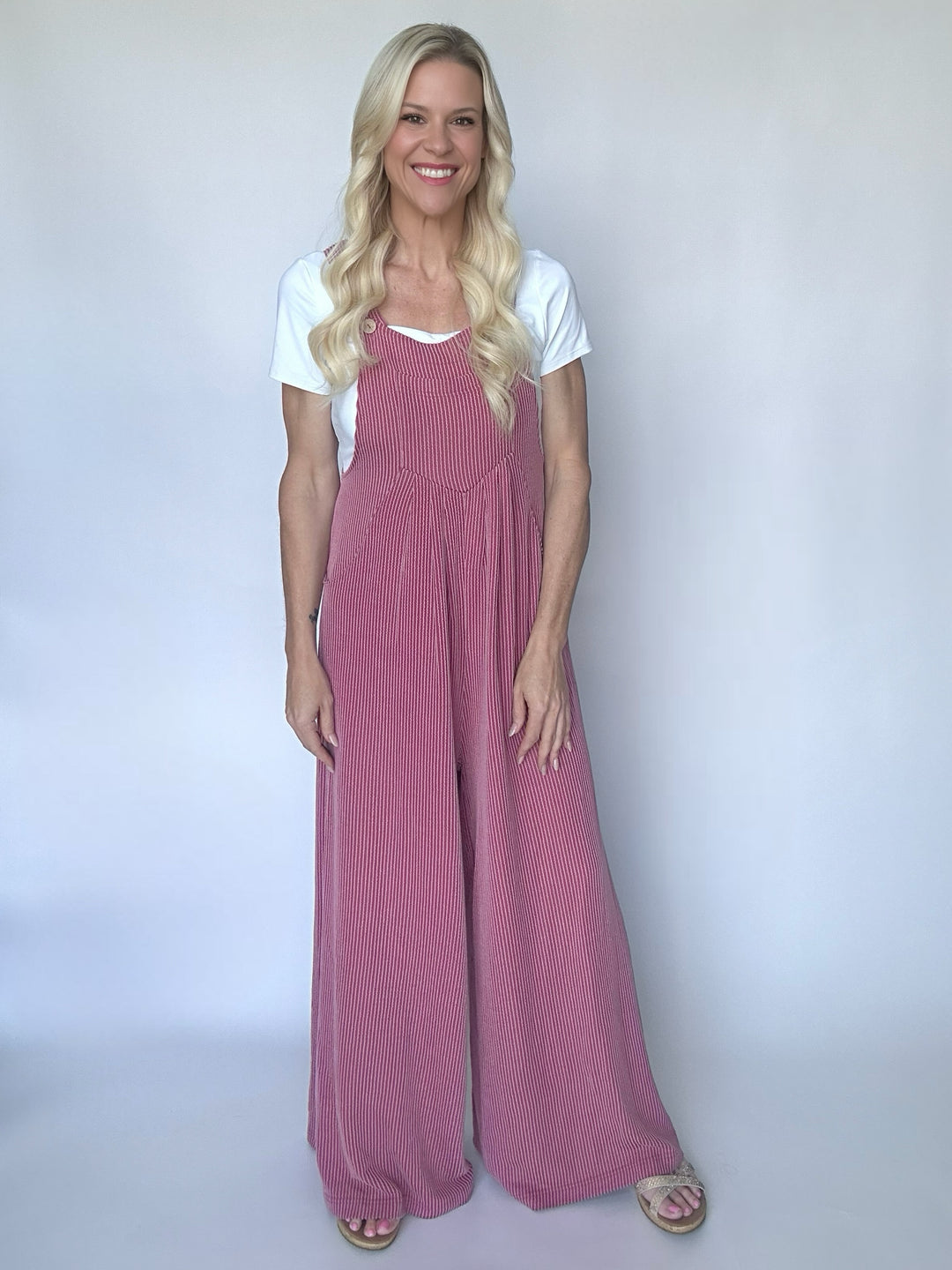 A Perfect Day Ribbed Wide Leg Overalls