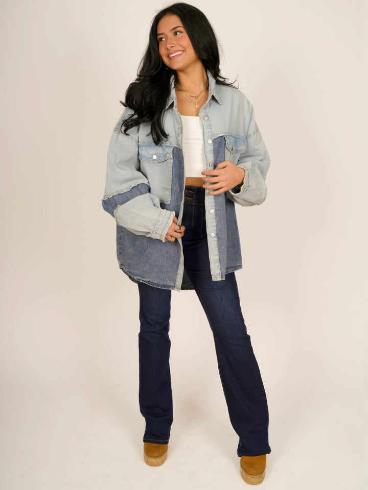 POL Two Toned Oversized Denim Shacket
