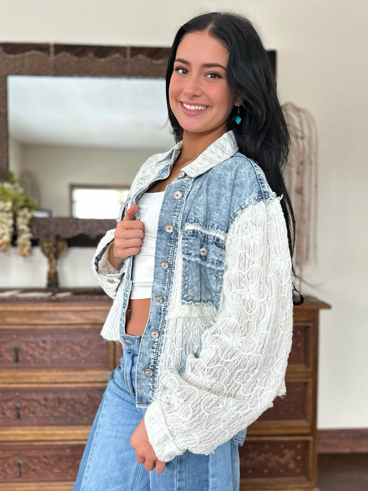 POL Dreamy Denim Lace Jacket