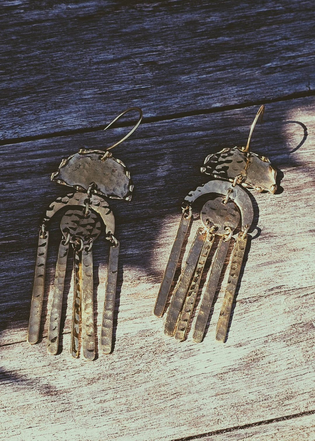 Exclusive Hammered Brass Chandelier Boho Earrings