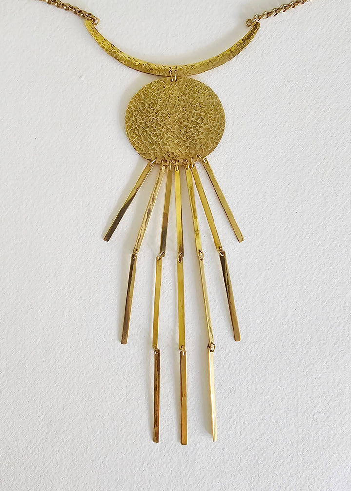Moon Rays Hammered Brass Long Collar Necklace