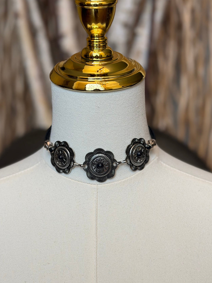 Black Stone Western Concho Choker Necklace