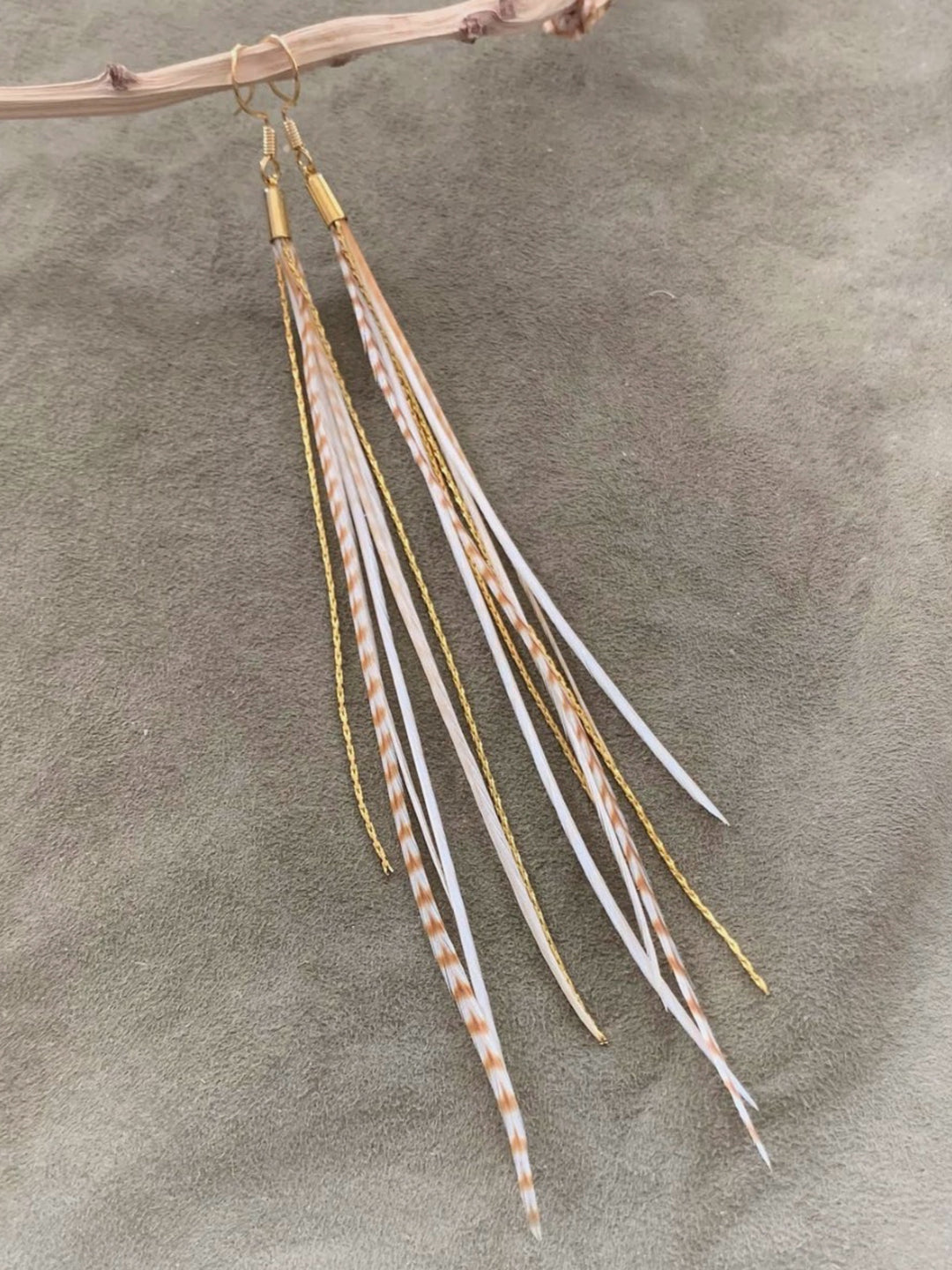 Handcrafted Blond Mini Feather Dangle Earrings