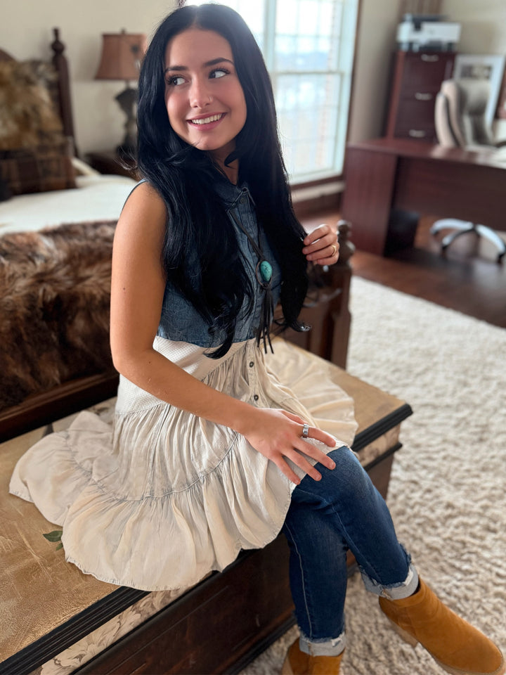 Boho Outlaw Asymmetrical Denim Tunic Top