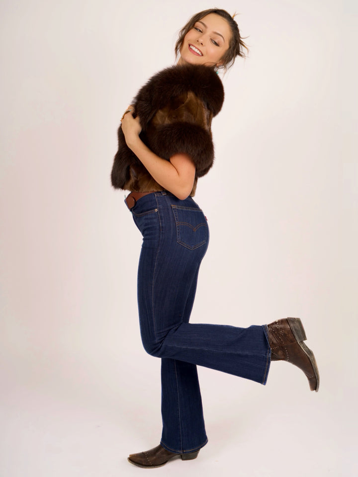 Premium Brown Mink & Fox Fur Cape