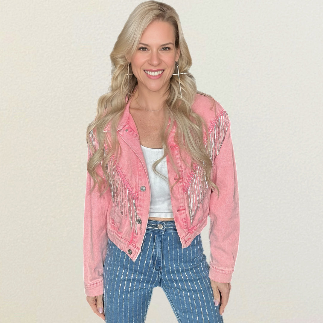 Rhinestone Fringe Denim Jacket