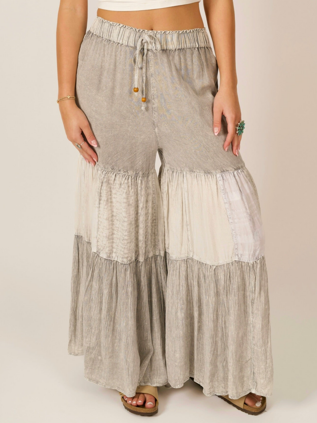 Lightweight Boho Wide Leg Tiered Patchwork Pants