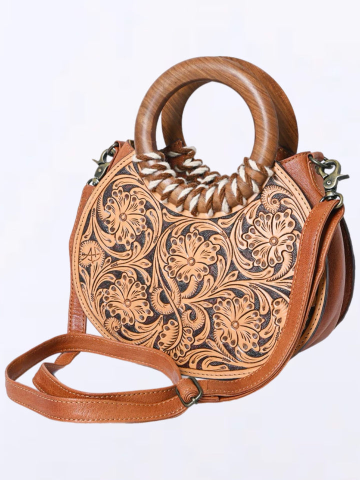 American Darling Floral Carved Leather Clutch with Detachable Strap