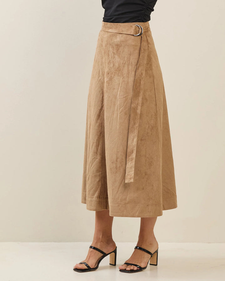 Chic In Suede Belted Midi Skirt