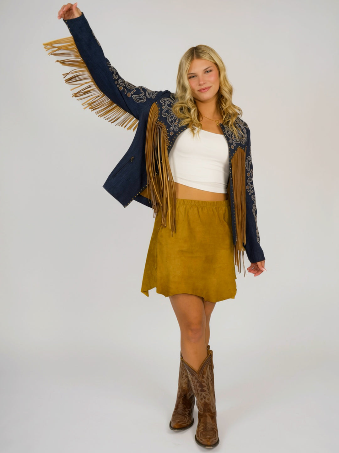 Western Cowgirl Embroidered Leather Fringe Jacket