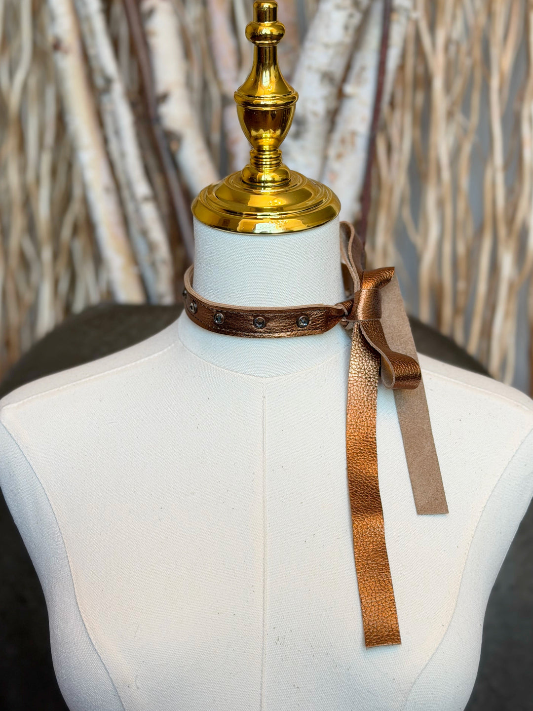 Mocha Leather Smokey Topaz Crystal  Choker Necklace