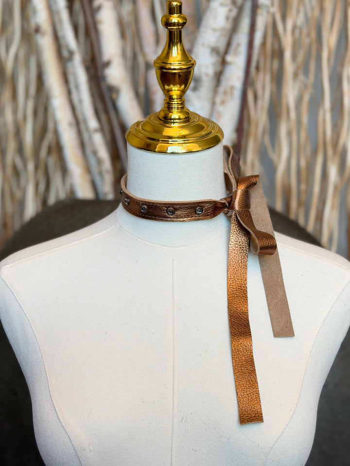 Mocha Leather Smokey Topaz Crystal  Choker Necklace