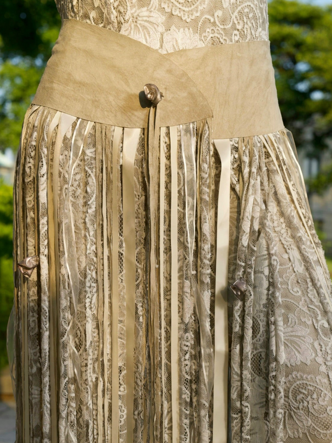 Lace, Ribbon, & Leather Fringe Fantasy Belt by Pat Dahnke