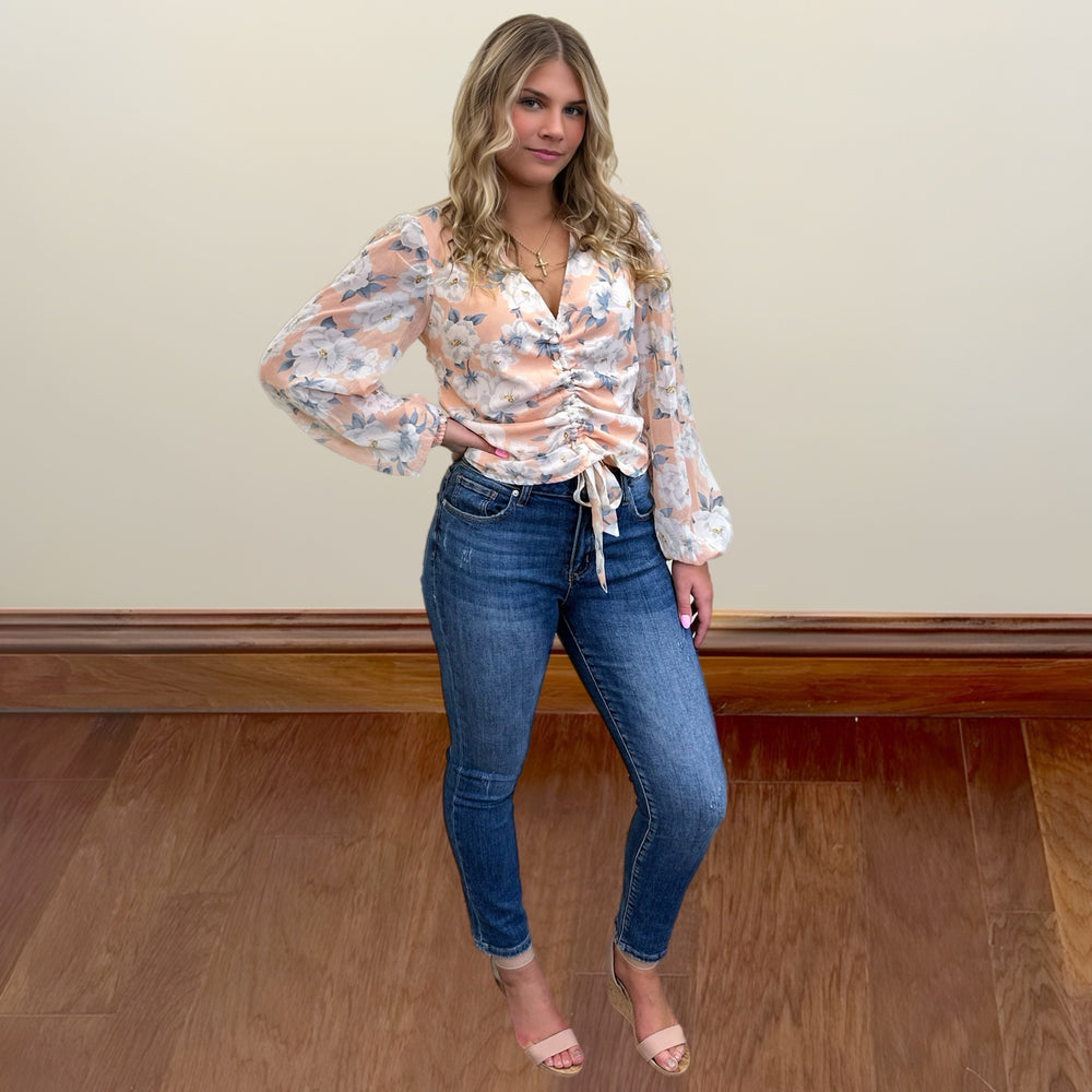 Ruched Floral Blouse - Salt and Grace Boutique