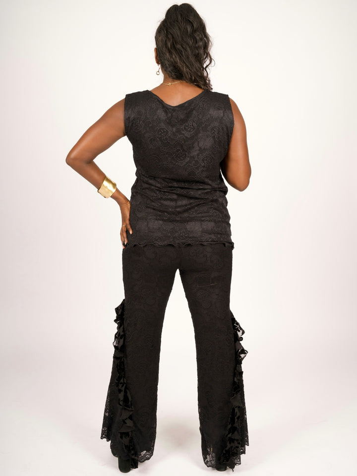 Pat Dahnke Luxury Black Lace Sleeveless Top