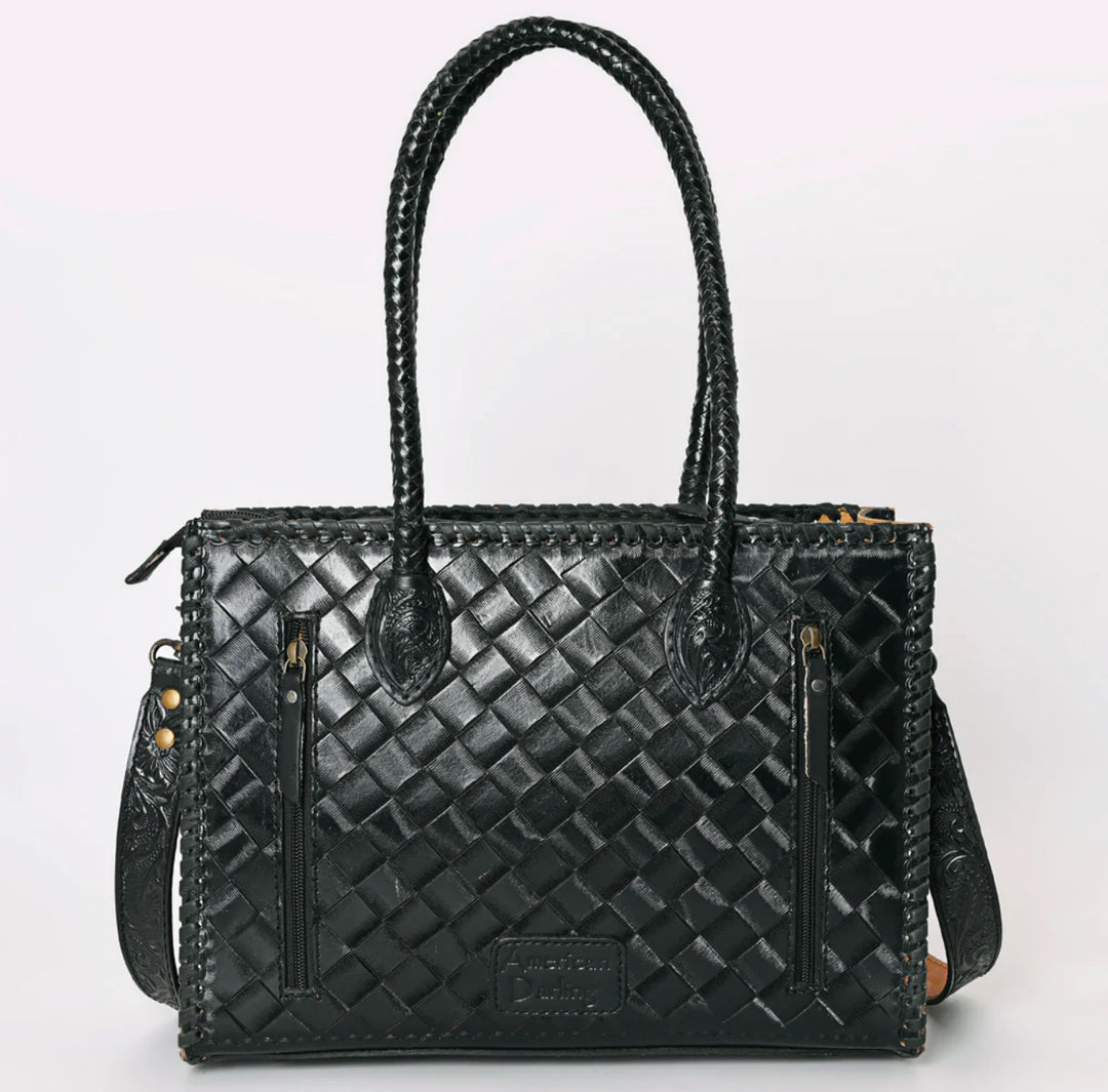 Black Diamond Tooled Leather Tote Bag