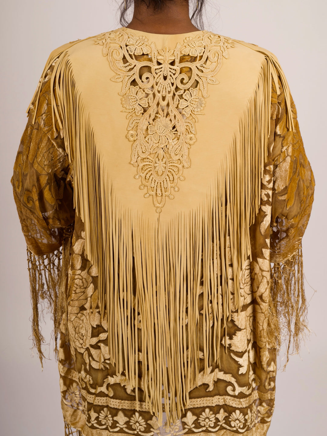 Handcrafted Palomino Deerskin Leather Shoulder Fringe Collar by Pat Dahnke