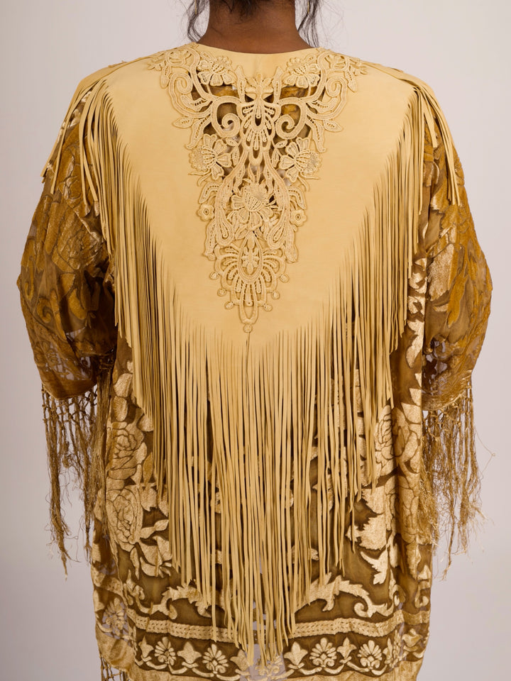 Handcrafted Palomino Deerskin Leather Shoulder Fringe Collar by Pat Dahnke