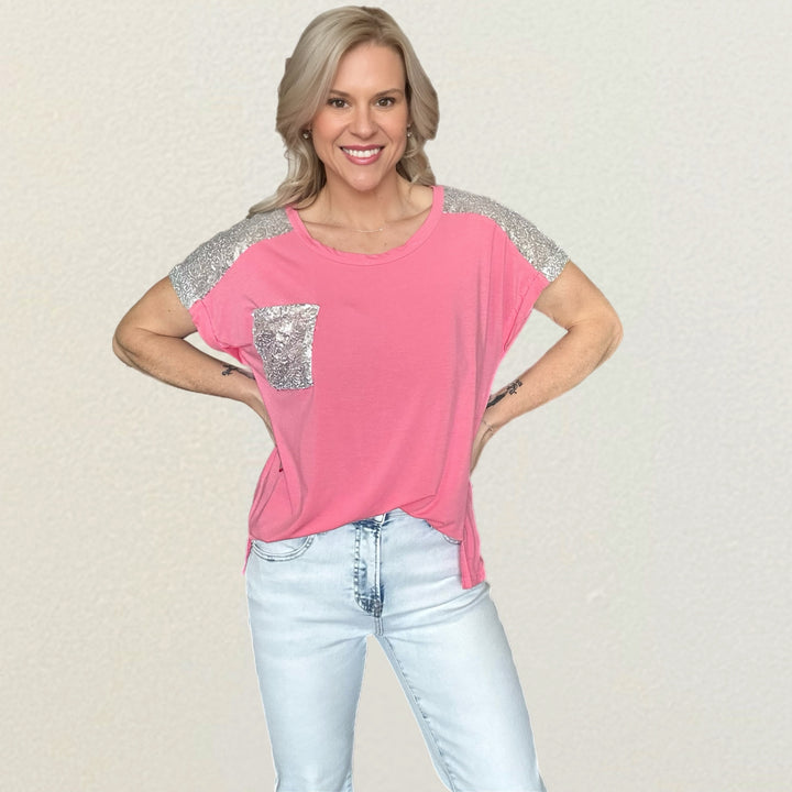 Sequin Raglan Sleeve Tee - Salt and Grace Boutique