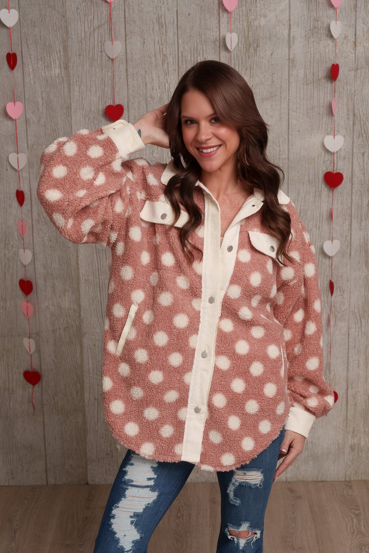 Corduroy Polka Dot Fleece Shacket