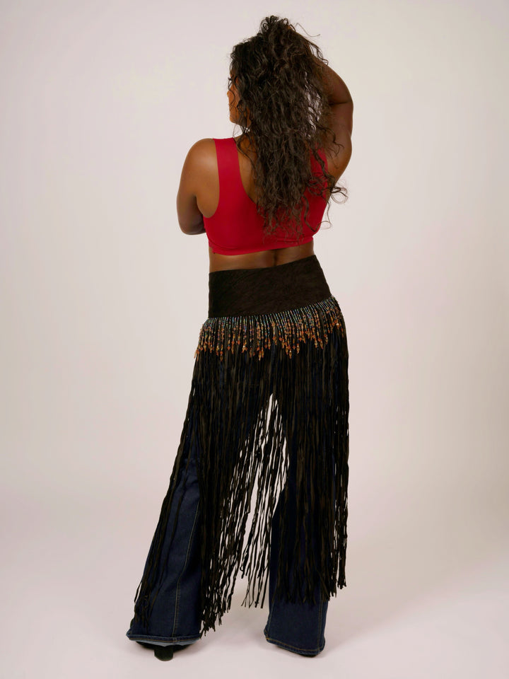 Long Suede Fringe Western Belt with Iridescent Beading by Pat Dahnke