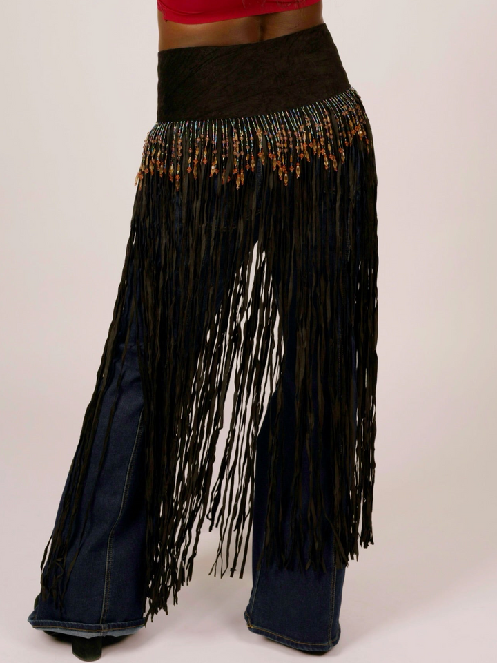 Long Suede Fringe Western Belt with Iridescent Beading by Pat Dahnke