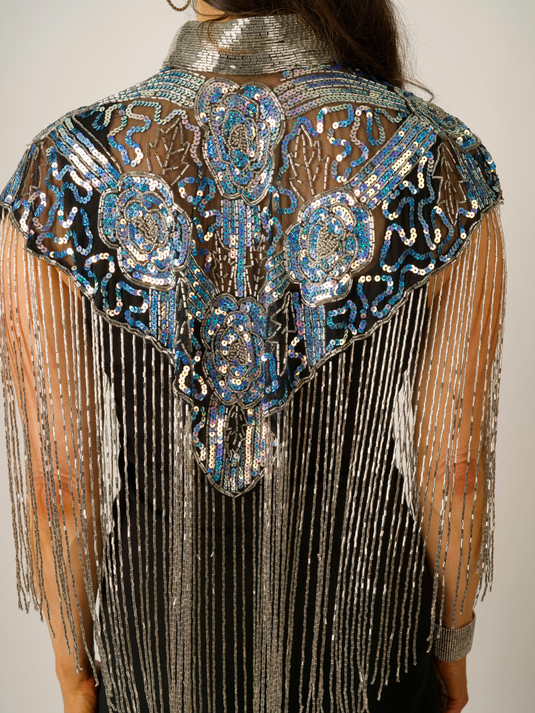 Iridescent Blue Beaded Cape