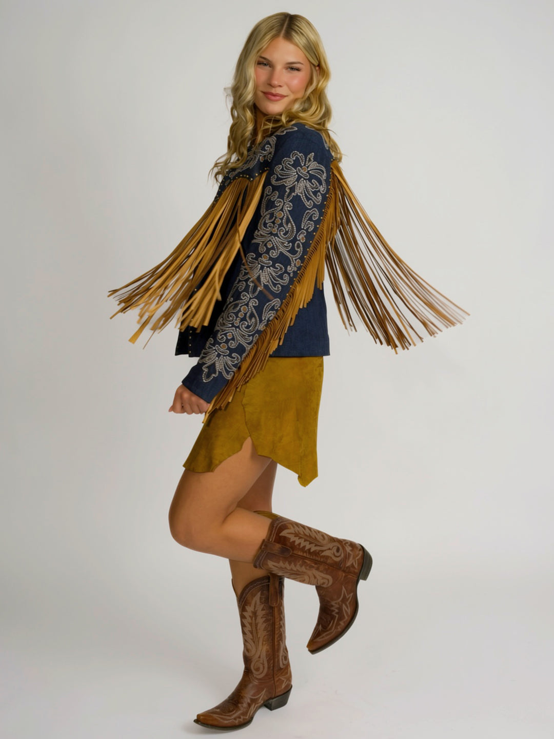 Western Cowgirl Embroidered Leather Fringe Jacket